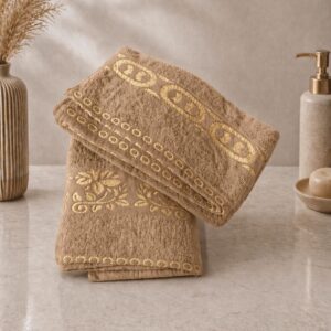 Velvet Jacquard Embellishment Towel (LIGHT BEIGE)