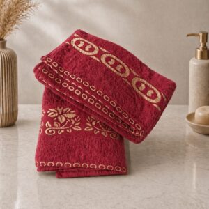 Velvet Jacquard Embellishment Towel (RED)